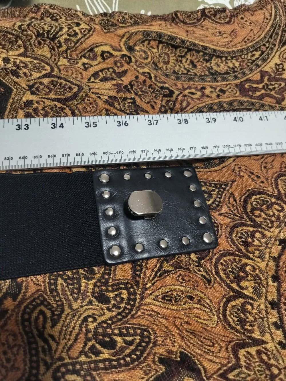 Vintage 80s Style Black Wide Elastic Cinch Belt Studded Punk Hook Waist 36